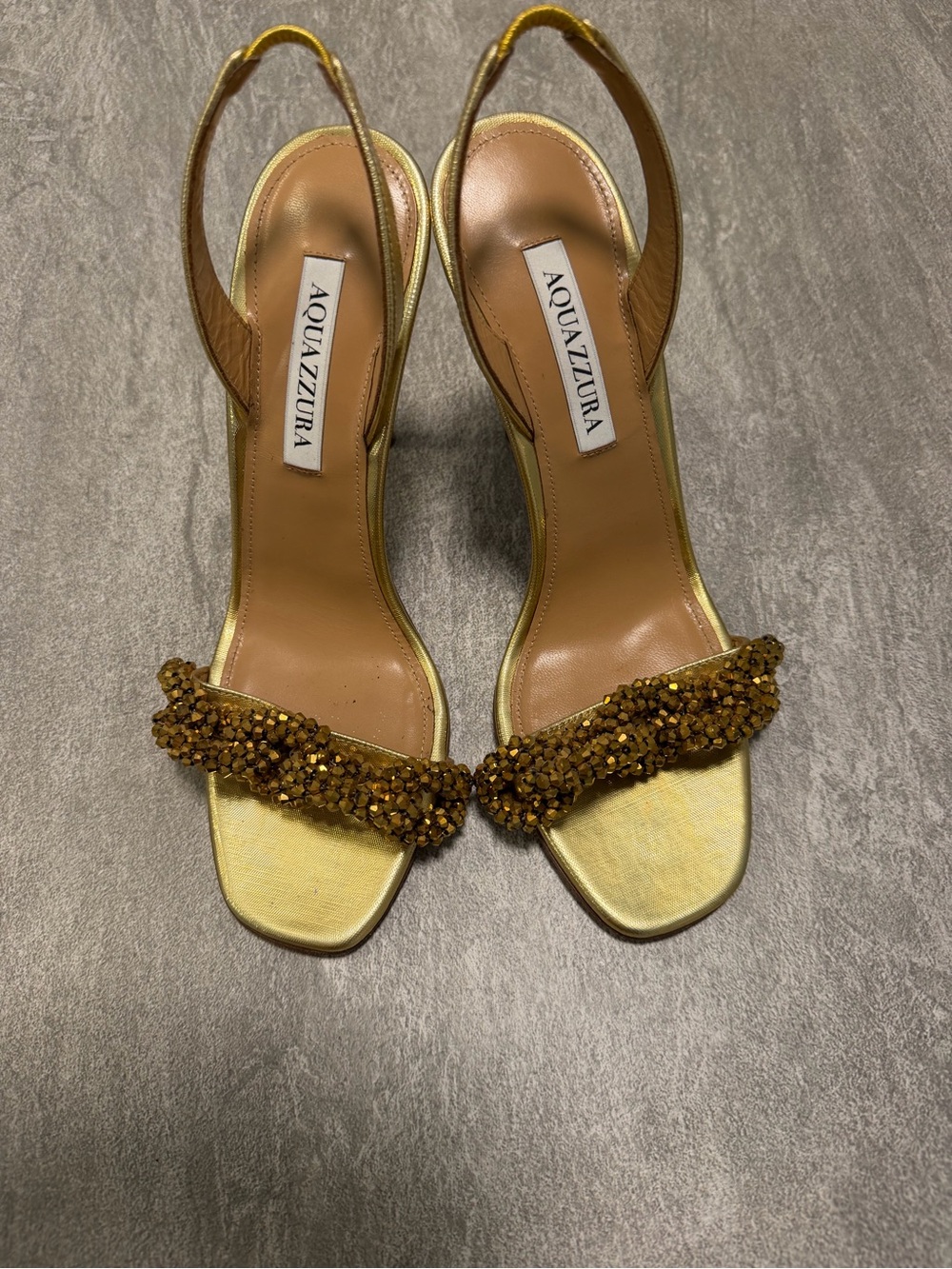 Aquazzura Metallic Gold Crystal-Embellished Slingback Heels - Picture 5 of 10